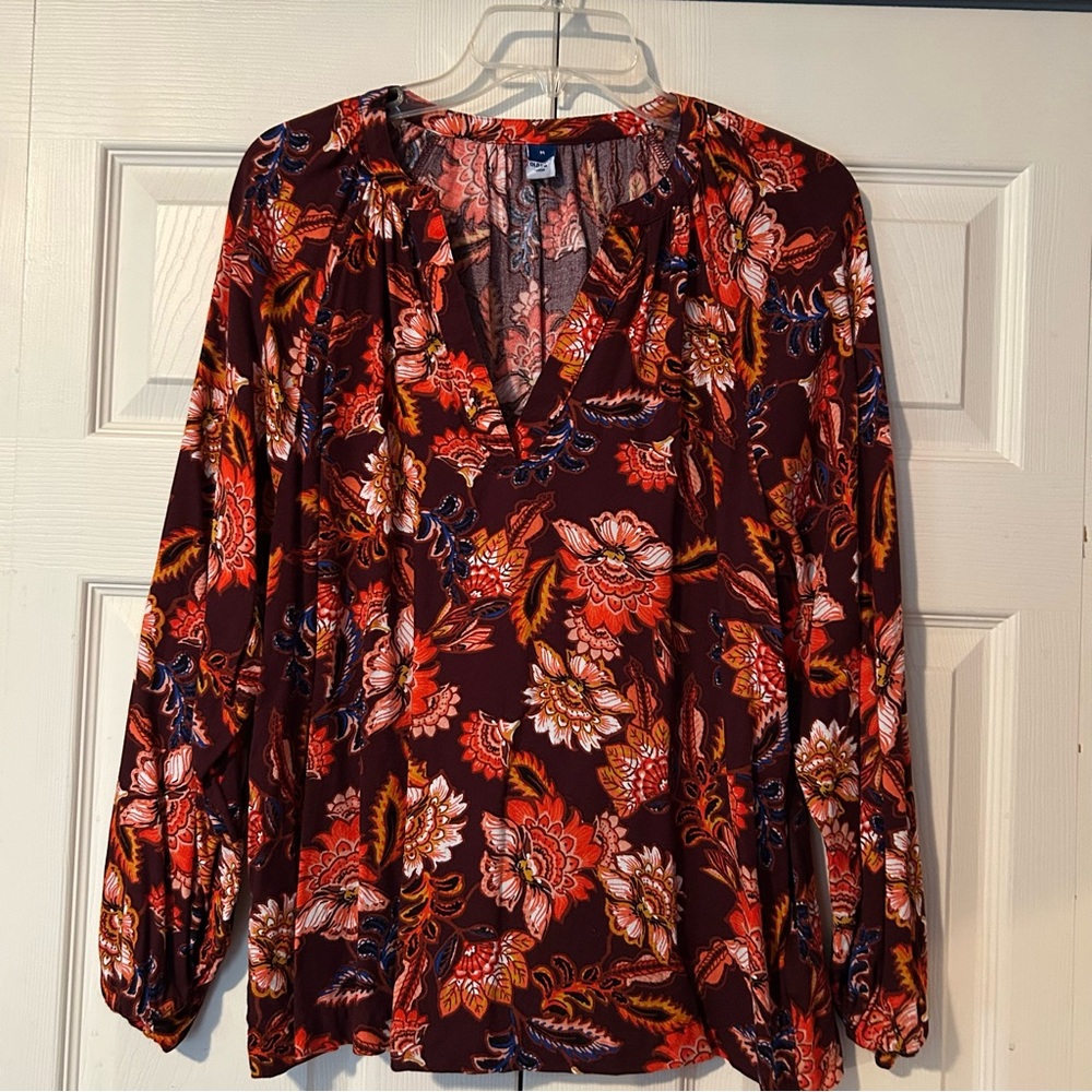 Old Navy Relaxed Floral Blouse Orange and Red